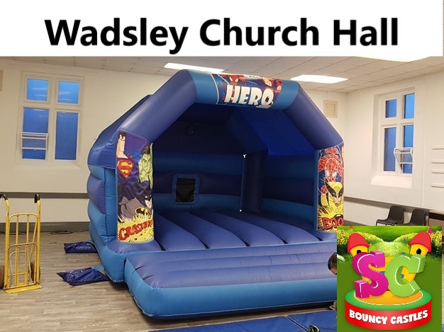 a picture of Wadsley church hall with a bouncy castle This picture show a bouncy castle in Wadsley church hall