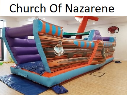 Hire inflatables in the Church of Nazarene, Heeley, Sheffield Pirate ship inflatable hire in the Church of Nazarene, Heeley, Sheffield
